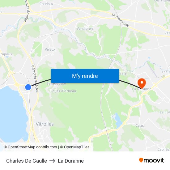 Charles De Gaulle to La Duranne map