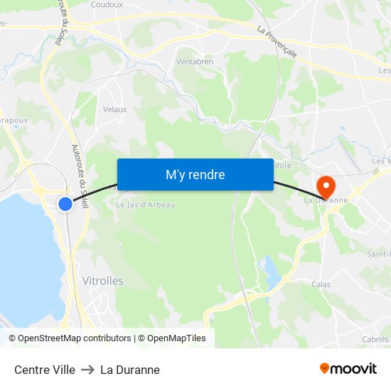 Centre Ville to La Duranne map