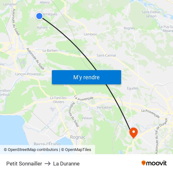 Petit Sonnailler to La Duranne map