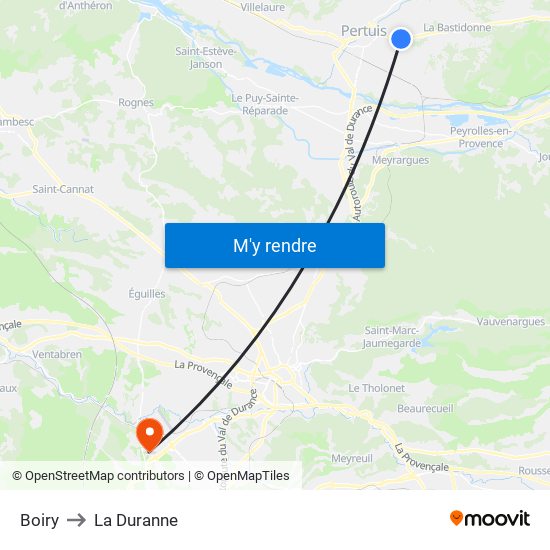 Boiry to La Duranne map