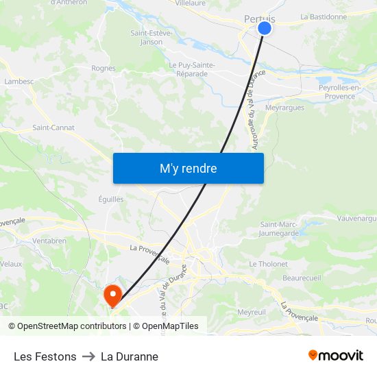Les Festons to La Duranne map