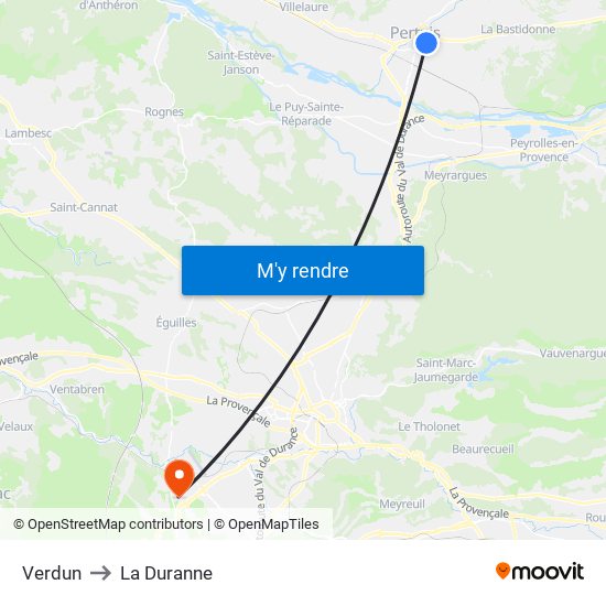 Verdun to La Duranne map