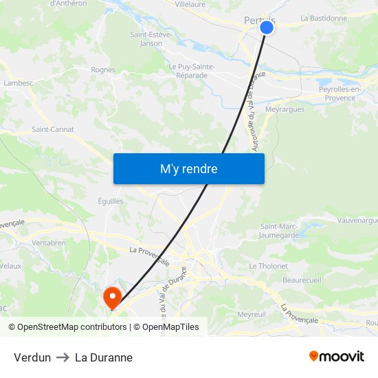 Verdun to La Duranne map