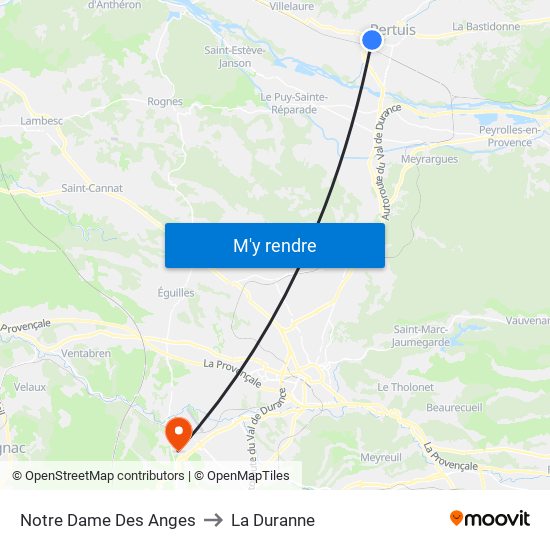 Notre Dame Des Anges to La Duranne map