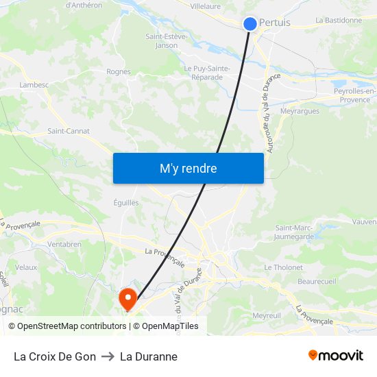 La Croix De Gon to La Duranne map