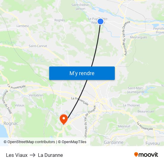 Les Viaux to La Duranne map