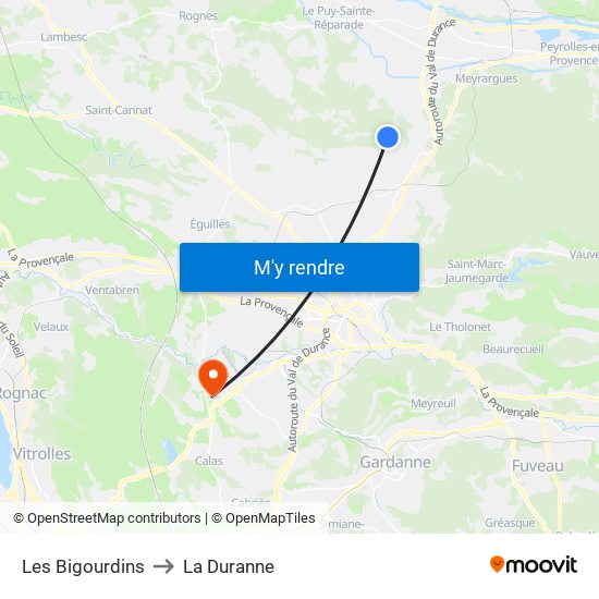 Les Bigourdins to La Duranne map