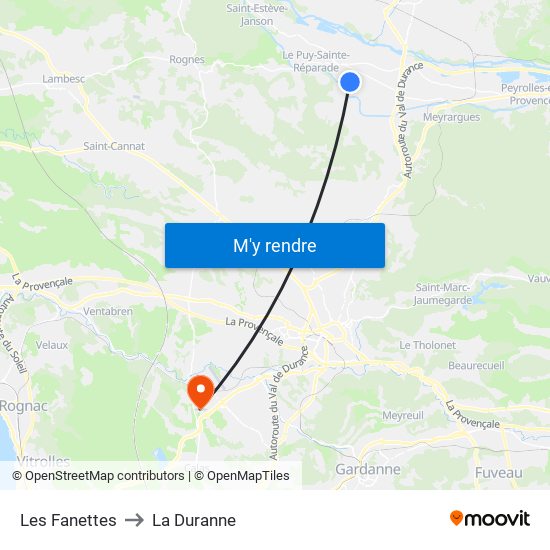 Les Fanettes to La Duranne map