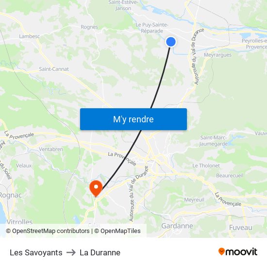 Les Savoyants to La Duranne map