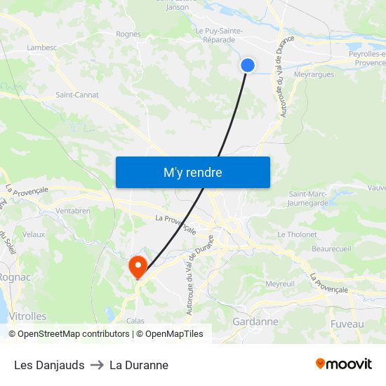 Les Danjauds to La Duranne map