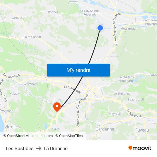 Les Bastides to La Duranne map