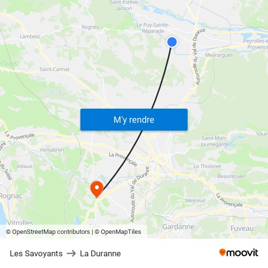 Les Savoyants to La Duranne map