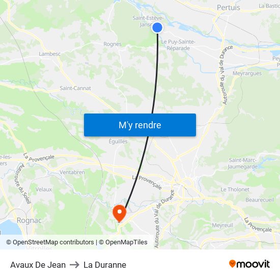 Avaux De Jean to La Duranne map