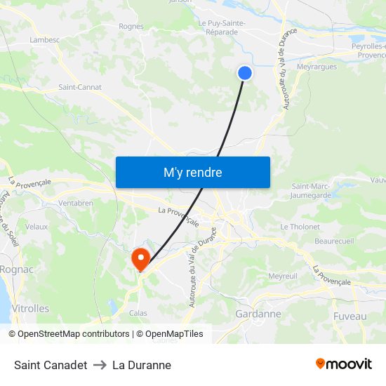 Saint Canadet to La Duranne map