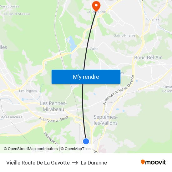 Vieille Route De La Gavotte to La Duranne map