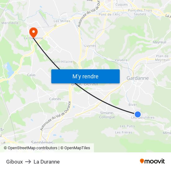 Giboux to La Duranne map