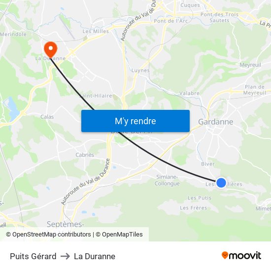 Puits Gérard to La Duranne map