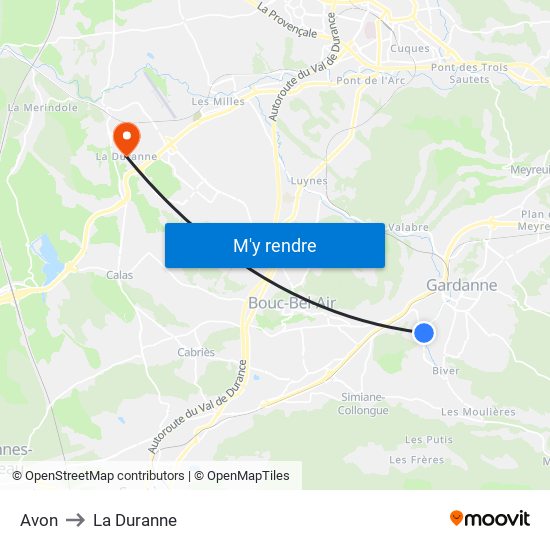 Avon to La Duranne map