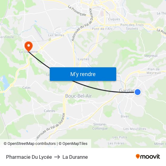 Pharmacie Du Lycée to La Duranne map