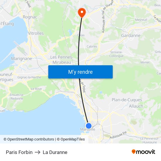Paris Forbin to La Duranne map