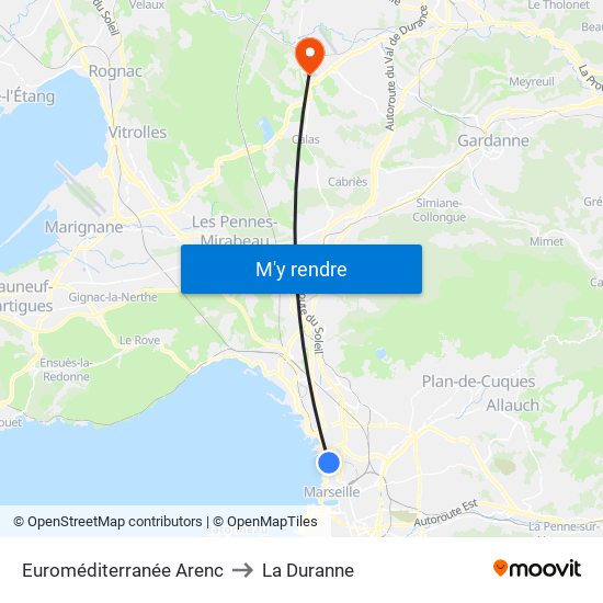 Euroméditerranée Arenc to La Duranne map