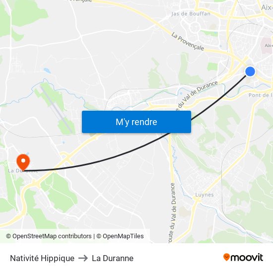 Nativité Hippique to La Duranne map