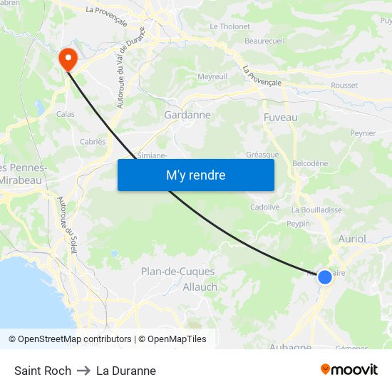 Saint Roch to La Duranne map