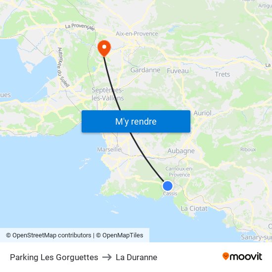 Parking Les Gorguettes to La Duranne map