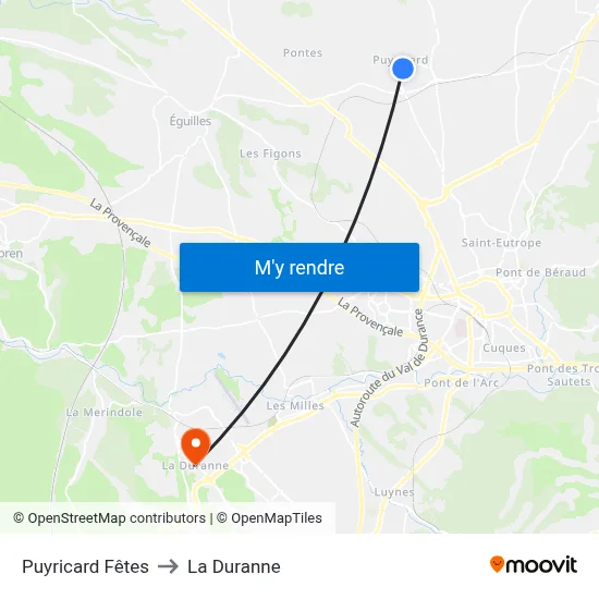 Puyricard Fêtes to La Duranne map