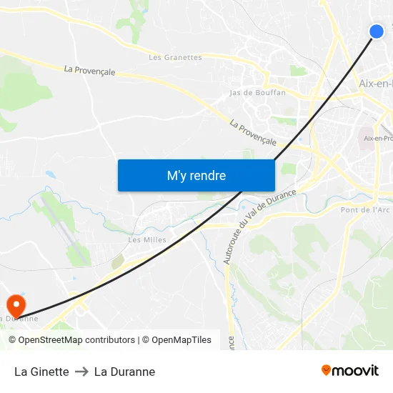 La Ginette to La Duranne map