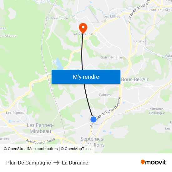 Plan De Campagne to La Duranne map