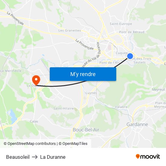 Beausoleil to La Duranne map