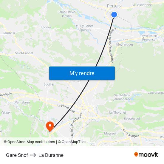 Gare Sncf to La Duranne map