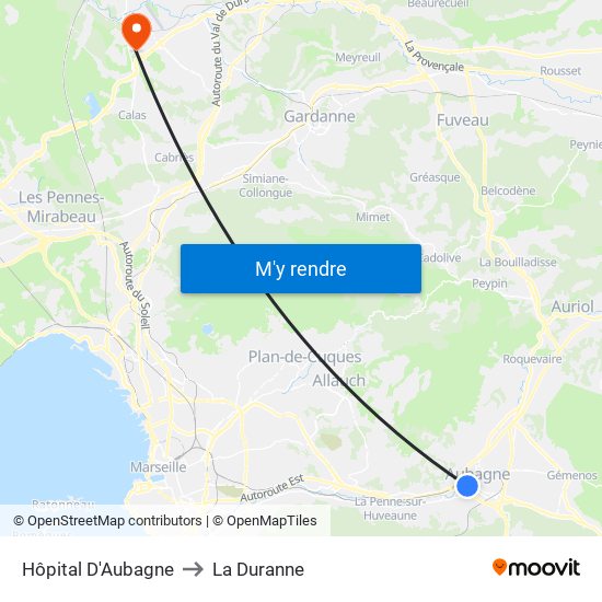 Hôpital D'Aubagne to La Duranne map