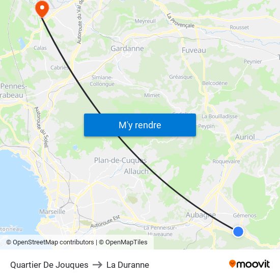 Quartier De Jouques to La Duranne map
