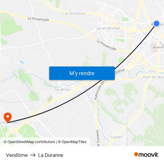 Vendôme to La Duranne map