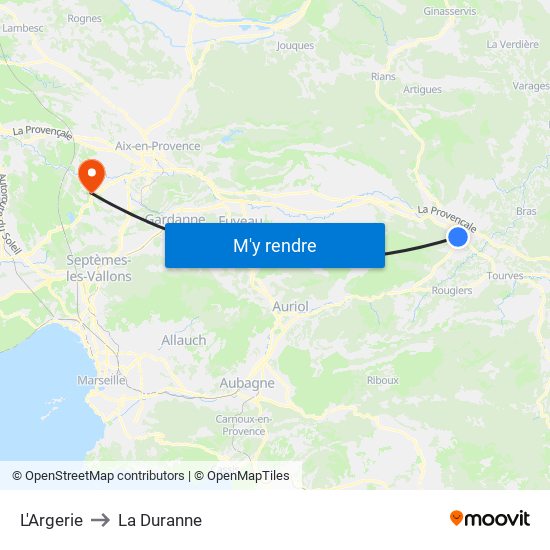 L'Argerie to La Duranne map