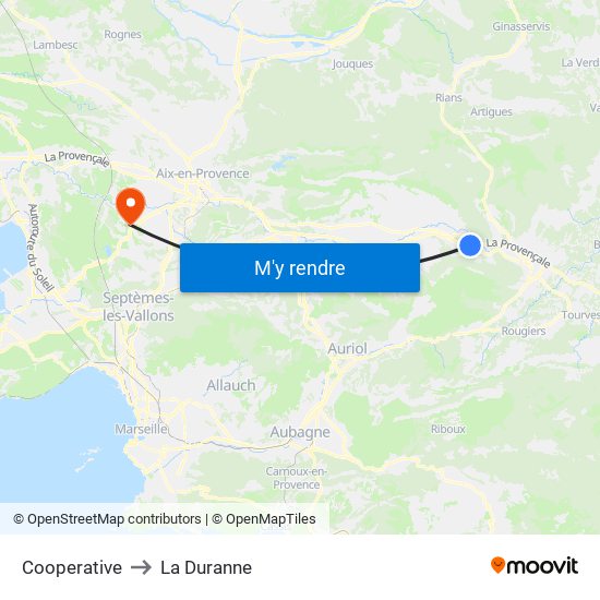 Cooperative to La Duranne map