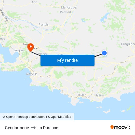 Gendarmerie to La Duranne map