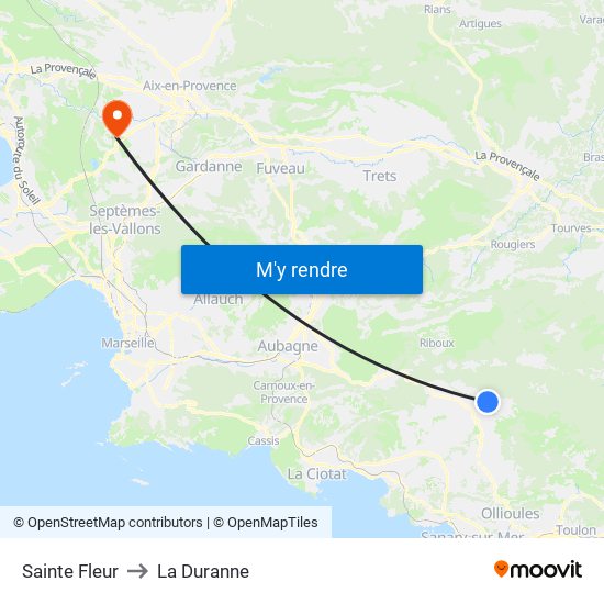 Sainte Fleur to La Duranne map
