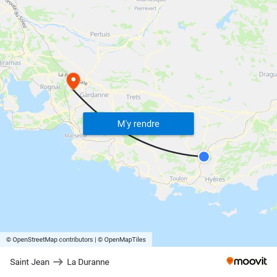 Saint Jean to La Duranne map