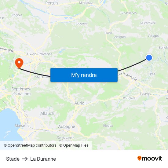 Stade to La Duranne map