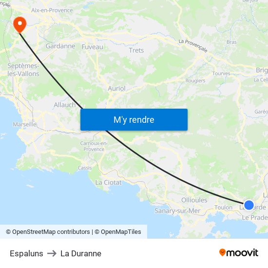 Espaluns to La Duranne map