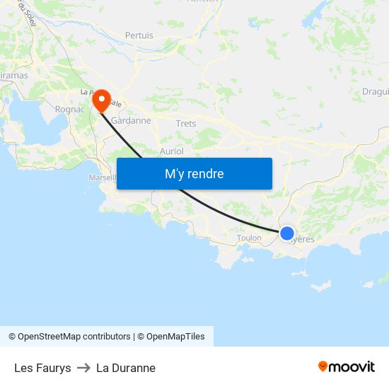Les Faurys to La Duranne map