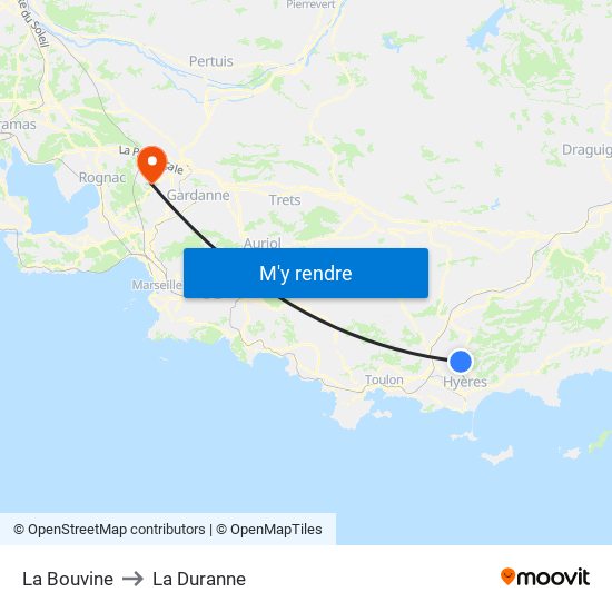 La Bouvine to La Duranne map