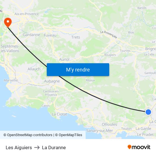 Les Aiguiers to La Duranne map