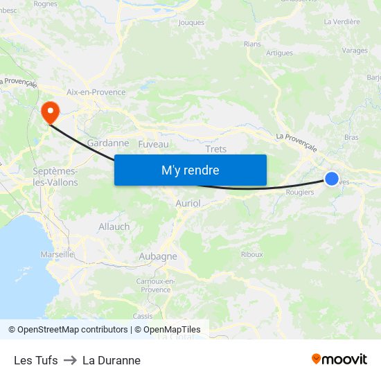 Les Tufs to La Duranne map