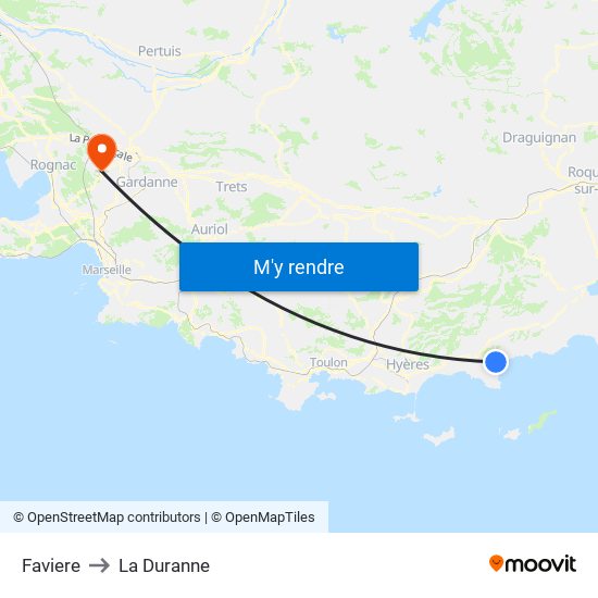 Faviere to La Duranne map