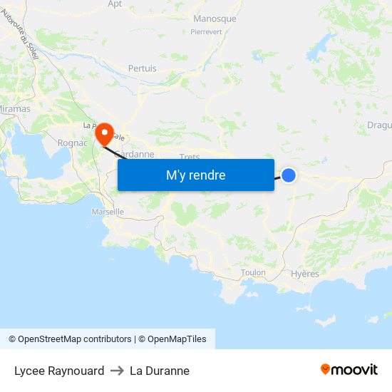 Lycee Raynouard to La Duranne map