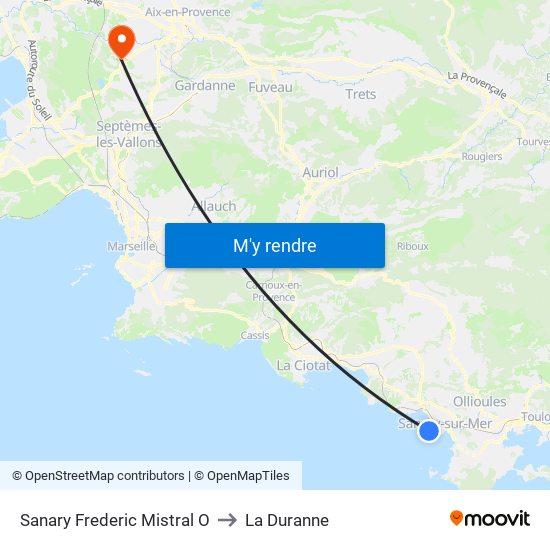 Sanary Frederic Mistral O to La Duranne map